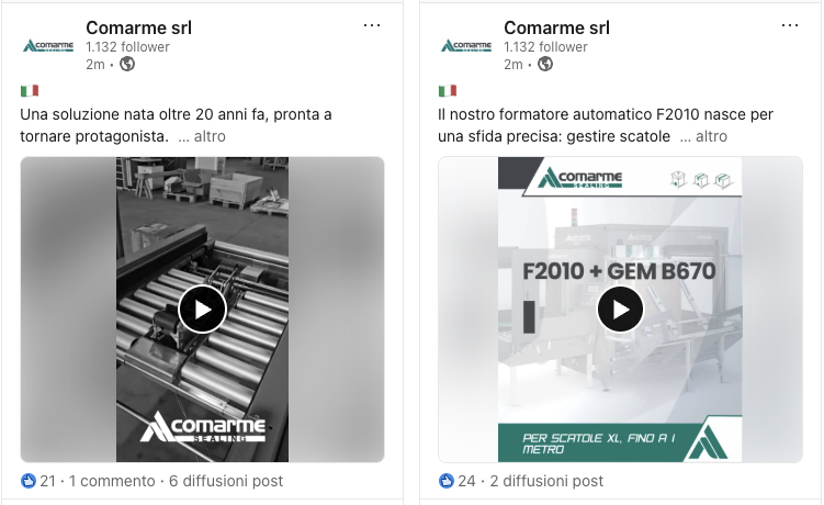 Post video sulla pagina LinkedIn di Comarme