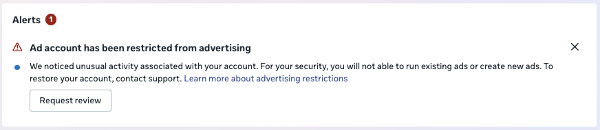Account pubblicitario Meta limitato